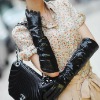 Women's LAMBSKIN long leather opera fashion gloves black (L041NN)