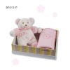 baby gift sets 2 pcs one flower Embroidered Blanket and one 8"flower Embroidered bear  in beautiful gift box