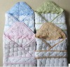 baby hooded blanket,100x110cm,out side 100%cotton(green),inside is pp cotton