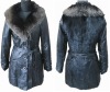 big fox fur collar lamb leather coat
