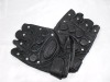 black German military leather half finger gloves