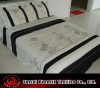 black and white embroidered/applique floral panel bedding set