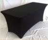 black rectangular spandex table cover with PVC leg pocket