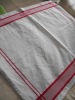 bleached white 100% cotton glass cloth with red stripe border