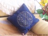 blue hand printed  ramie cushion