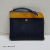 compact leather wallet  [navyblue/mustard]  hand made in Japan