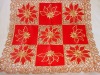 embroidery red poinsettia Christmas table cloth