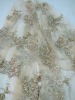 fancy gold mesh embroidery fabric for wedding and evening dresses with beads sequence