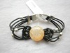 fashion leather braided bracelet with topaz stone
