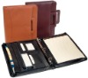 genuine leather 3 ring binder with top handle