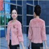 ladies Rabbit pink fur coat with flower and three quarter sleeve 11YY-WN006
