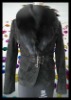 lady fashion pigsplit jacket with fox fur collar