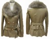 lamb leather coat with fox fur collar