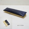 leather pen case [navyblue/yellow] ,hand made in Japan