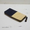 leather zip long  wallet  [navyblue/yellow] ,made in Japan