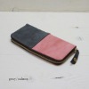 leather zip wallet  [gray/salmonpink] ,hande made in Japan