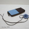 leather zip wallet  [iceblue/darkbrown] ,hand made in Japan