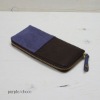 leather zip wallet [purple/darkbrown] ,made in Japan