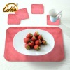 light red  bright yarn surface PU linen back coasters and table placemats