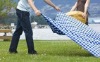 outdoor white blue check tablecloth