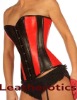 overbust Designer steel boned red black leather Corset