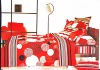 polyester peach skin print duvet cover set - franch style (red)