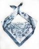 popular grey silk square with flower pattern scarf