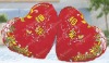 red double cushion ,needlework,  ribbon embroidery