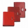 red leather notebook