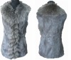 sheared rabbit fur vest long style with raccoon fur collar