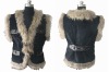 sheared rabbit fur vest with raccoon fur