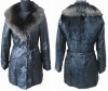 sheep lamb leather coat with fox fur collar