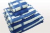 white and blue stripe  towel set