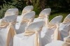 white polyester folding chair cover with satin sash