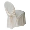 white scuba chair cover with cross sash on back for wedding