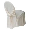 white scuba chair cover with cross sash on back for wedding